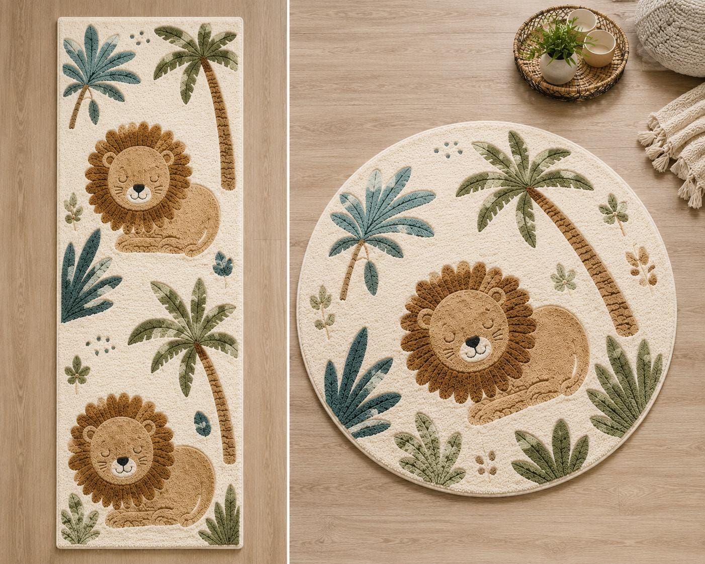 Hand Tufted New Zealand Wool Lion Kids Rug | Safari Nursery Rug | Jungle Play Mat | Neutral Boho Nursery Decor | Luxury Handmade Animal rug