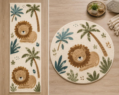 Hand Tufted New Zealand Wool Lion Kids Rug | Safari Nursery Rug | Jungle Play Mat | Neutral Boho Nursery Decor | Luxury Handmade Animal rug