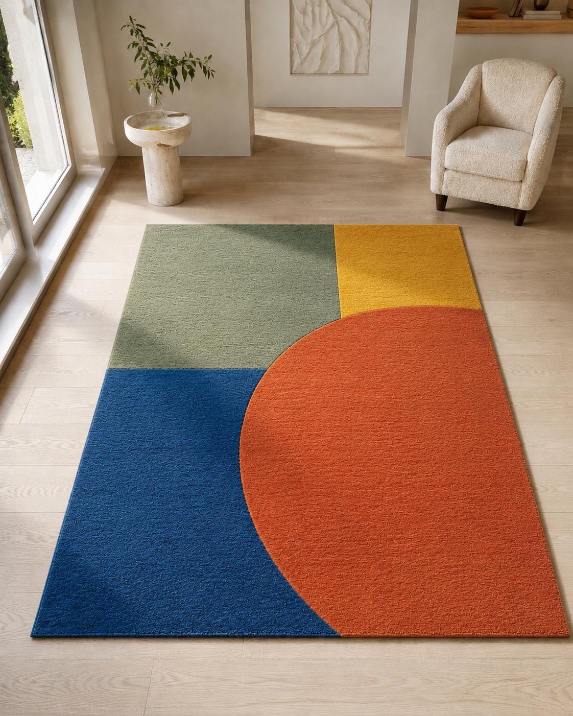 Hand Tufted Wool Rug | Modern Geometric Area Rug | Scandinavian Nordic Rug | Color Block Living Room Rug | Contemporary Handmade Wool Carpet