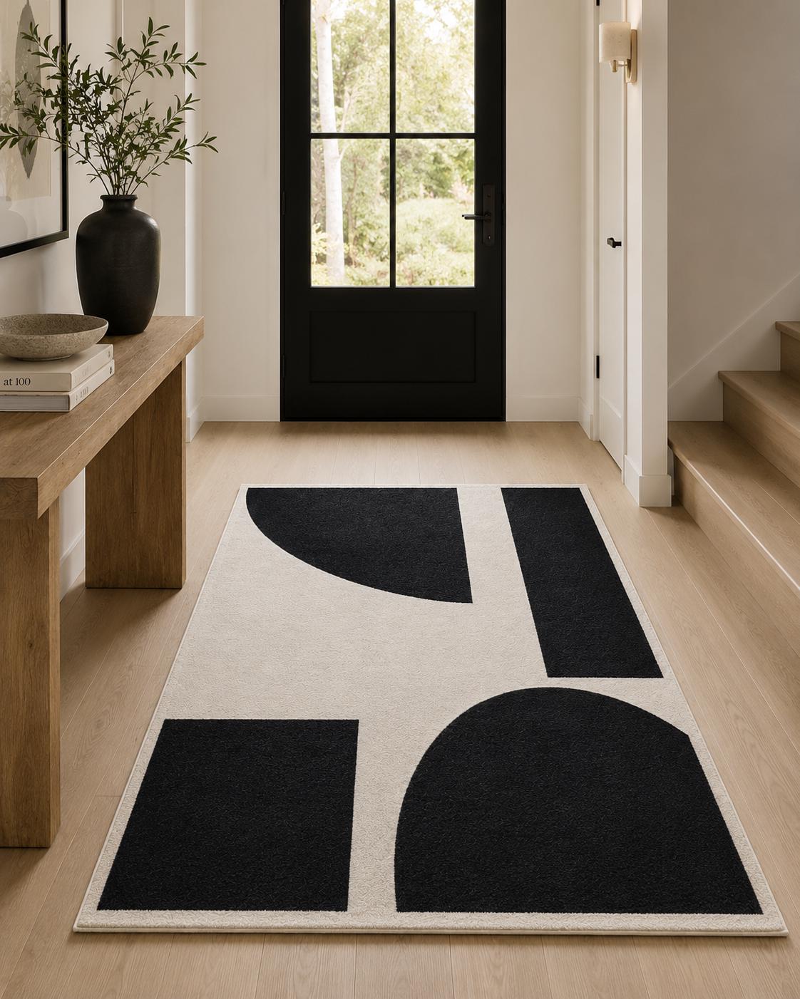 Black White Geometric Rug | Modern Area Rug | Hand Tufted Wool Rug | Scandinavian Nordic Rug | Living Room Bedroom Decor | custom size rug
