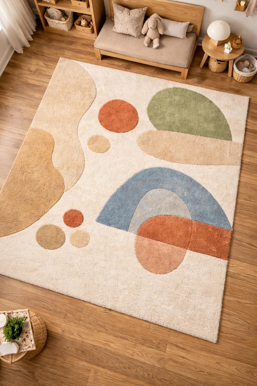 Modern Geometric Nursery Rug | Soft Hand Tufted Area Rug | Kids Room Decor Rug | Abstract Pastel Playroom Carpet | Scandinavian Room Rug