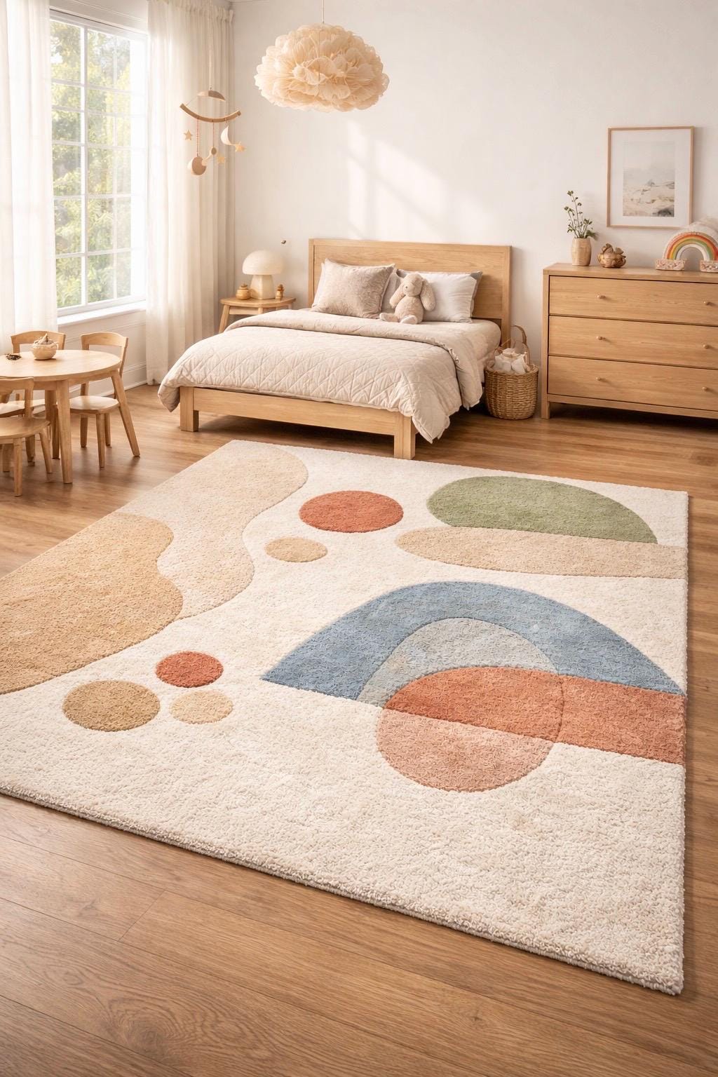 Modern Geometric Nursery Rug | Soft Hand Tufted Area Rug | Kids Room Decor Rug | Abstract Pastel Playroom Carpet | Scandinavian Room Rug