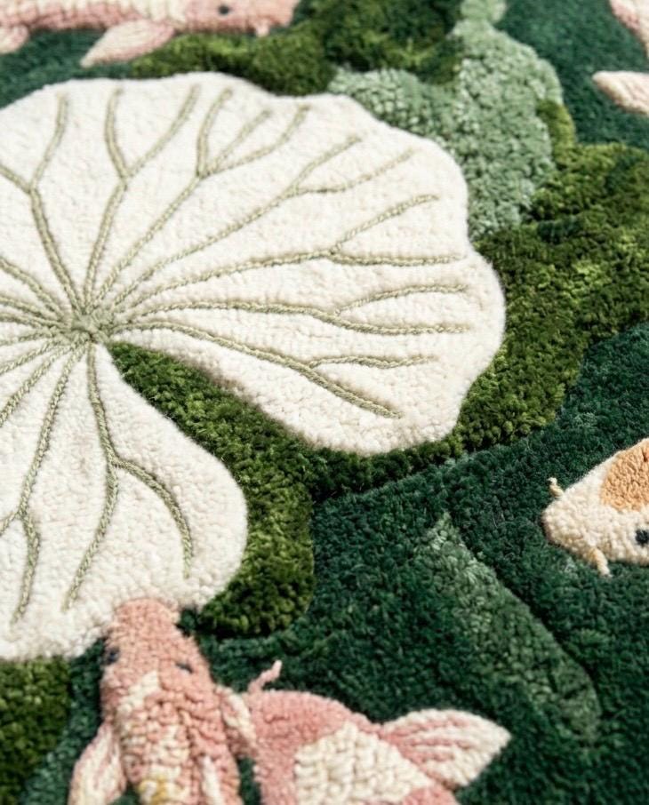 Luxury Koi Pond Rug | Handmade Tufted Wool Rug | Lily Pad Area Rug | Organic Modern Home Decor | Unique Fish Pond Rug | luxury home decor