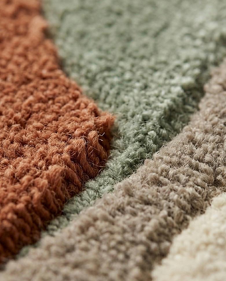Hand Tufted Wool Rug | Modern Abstract Area Rug | Sage Green Beige Terracotta Rug | Organic Wave Rug | Scandinavian Living Room Rug | 9x12