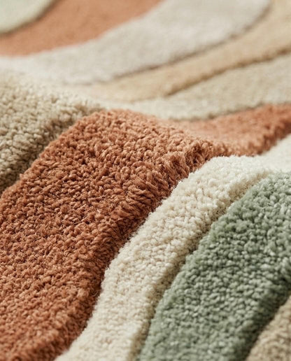 Hand Tufted Wool Rug | Modern Abstract Area Rug | Sage Green Beige Terracotta Rug | Organic Wave Rug | Scandinavian Living Room Rug | 9x12