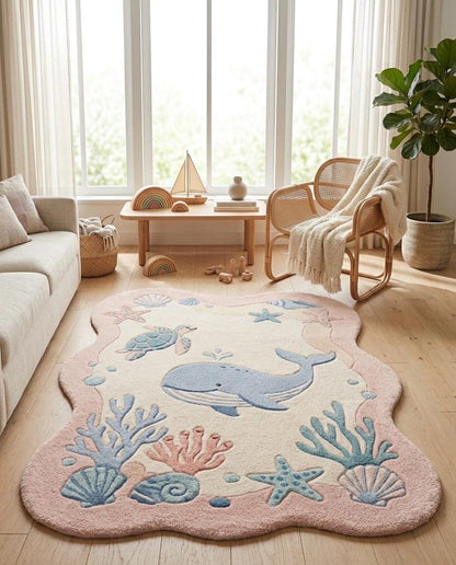 Hand Tufted Wool Abstract Rug | Modern Pastel Rug | Beige Blue Green Area Rug | Luxury Bedroom Rug | Soft Plush Carpet Contemporary Home rug