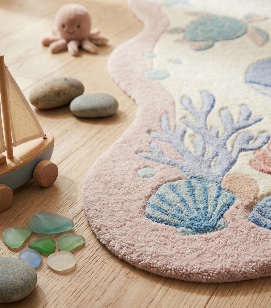 Hand Tufted Wool Abstract Rug | Modern Pastel Rug | Beige Blue Green Area Rug | Luxury Bedroom Rug | Soft Plush Carpet Contemporary Home rug