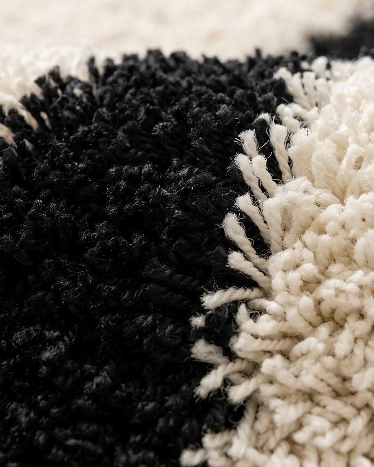 Lxuury Hand Tufted Black and White Abstract Rug | Organic Modern Wool Area Rug | Custom Size Tufted Rug for Living Room