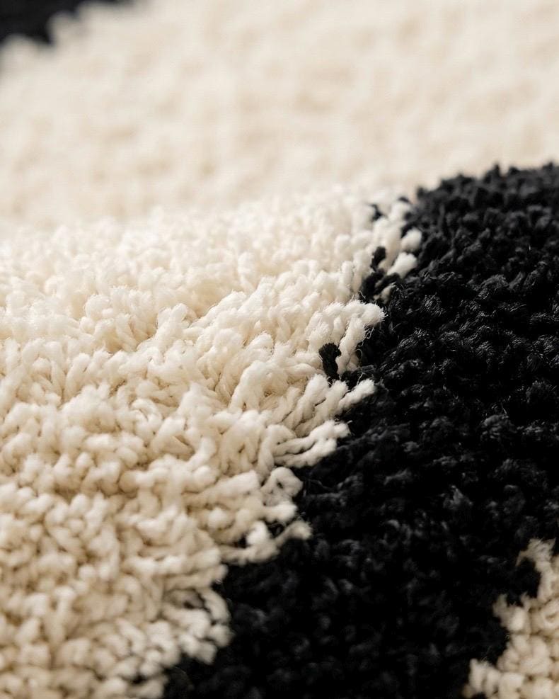 Lxuury Hand Tufted Black and White Abstract Rug | Organic Modern Wool Area Rug | Custom Size Tufted Rug for Living Room