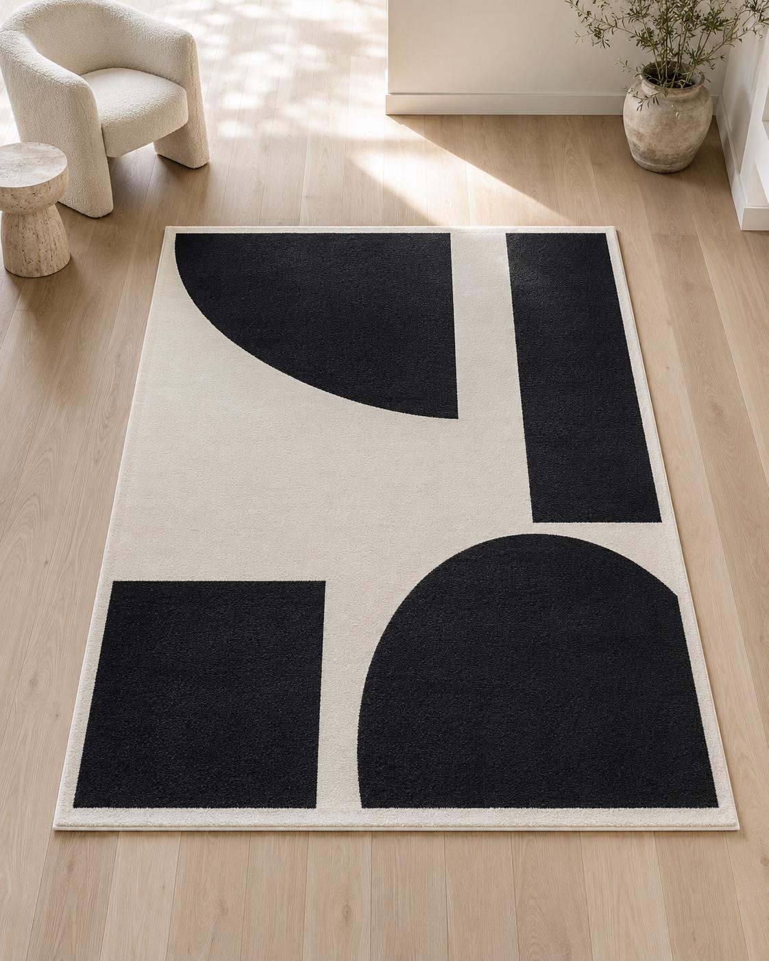 Black White Geometric Rug | Modern Area Rug | Hand Tufted Wool Rug | Scandinavian Nordic Rug | Living Room Bedroom Decor | custom size rug