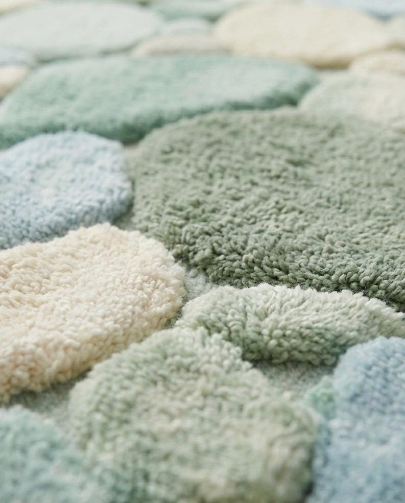 Luxury Pebble Area Rug | Handmade Hand Tufted Wool Rug | Sage Green Modern Stone Rug | Soft Plush Living Room Carpet | Custom Size Rug