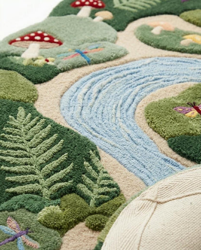 Hand Tufted River Rug | Whimsical Mushroom Area Rug | Botanical Nature Rug | Organic Shaped Wool Rug | Cottagecore Bedroom Decor | kids rug