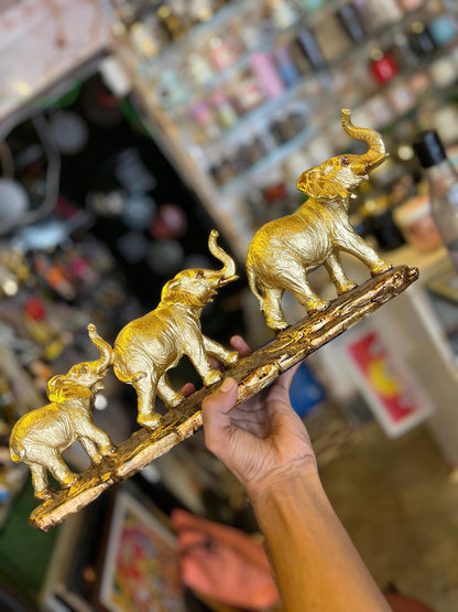 Luxury Gold Elephant Family Statue | Feng Shui Elephant Decor | Modern Resin Elephant Figurines | Lucky Home Decor Gift | Living Room Shelf