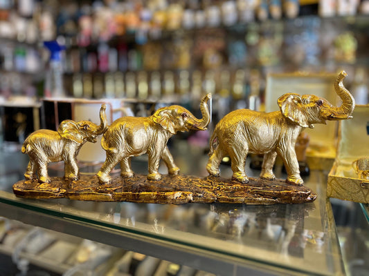 Luxury Gold Elephant Family Statue | Feng Shui Elephant Decor | Modern Resin Elephant Figurines | Lucky Home Decor Gift | Living Room Shelf