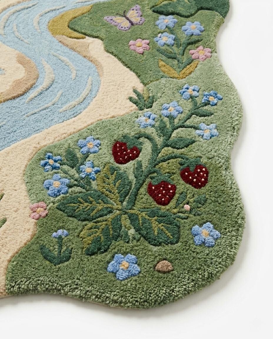 Handmade River Rug | Nature Kids Room Rug |  Tufted Woodland Area Rug | Mushroom Flower Rug | Nursery Playroom Decor Rug | rug for kids