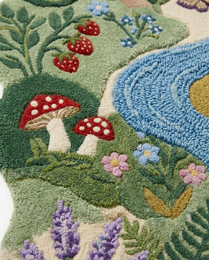 Handmade River Rug | Nature Kids Room Rug |  Tufted Woodland Area Rug | Mushroom Flower Rug | Nursery Playroom Decor Rug | rug for kids