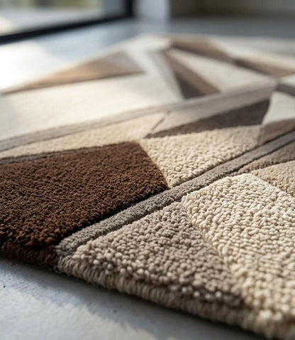 Luxury 3D Geometric Wool Rug | Hand Tufted Sculpted Japandi Carpet | Mid Century Modern Abstract Area Rug | Neutral High Low Pile Decor