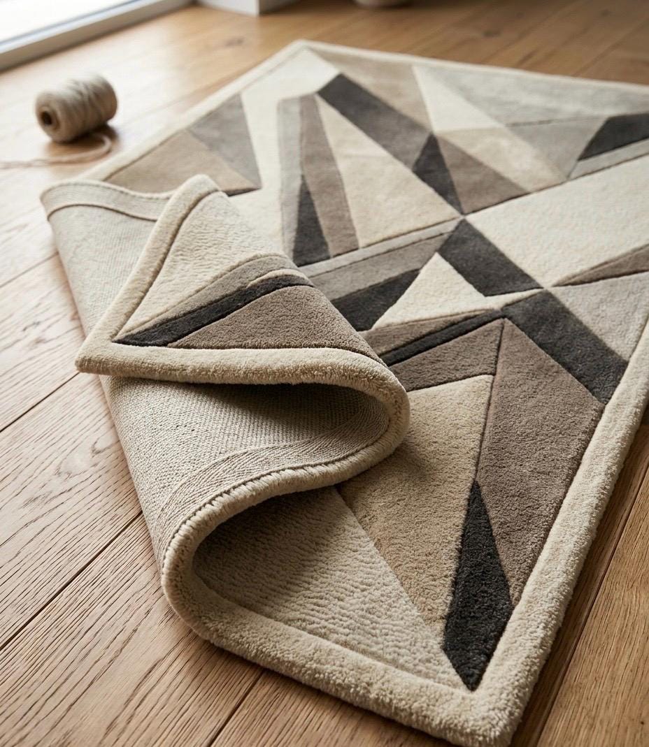 Luxury 3D Geometric Wool Rug | Hand Tufted Sculpted Japandi Carpet | Mid Century Modern Abstract Area Rug | Neutral High Low Pile Decor