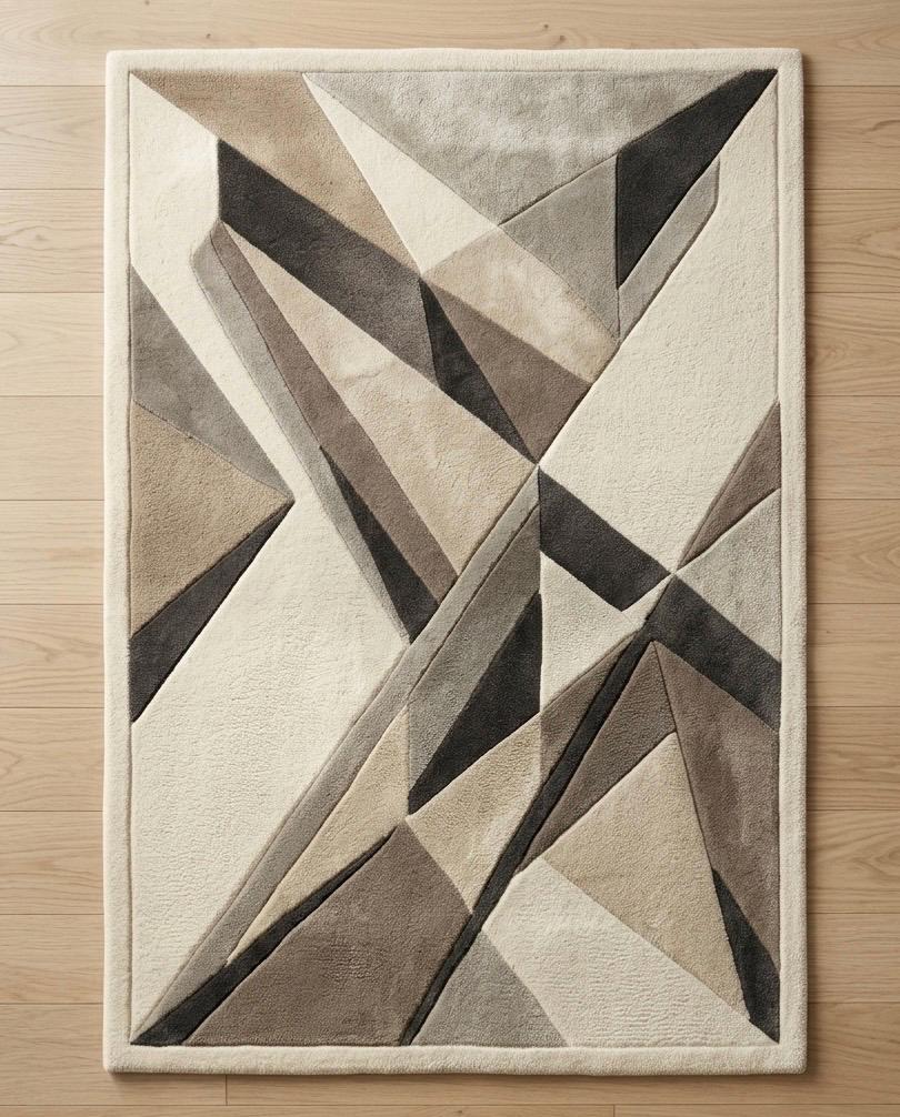 Luxury 3D Geometric Wool Rug | Hand Tufted Sculpted Japandi Carpet | Mid Century Modern Abstract Area Rug | Neutral High Low Pile Decor