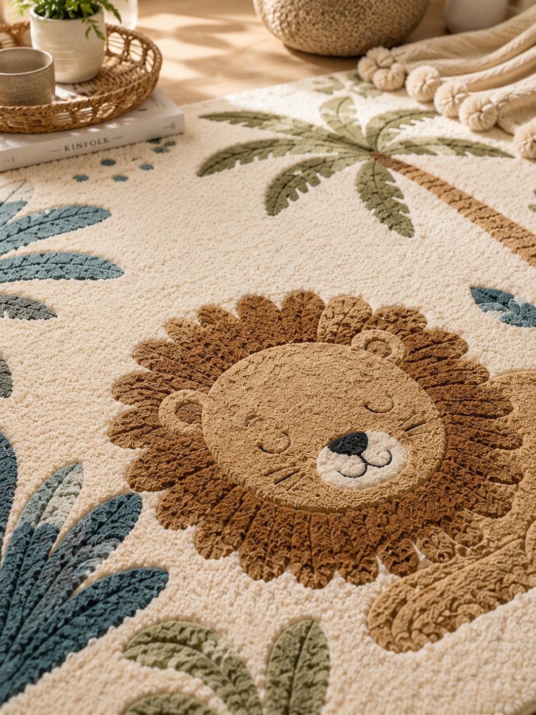Hand Tufted New Zealand Wool Lion Kids Rug | Safari Nursery Rug | Jungle Play Mat | Neutral Boho Nursery Decor | Luxury Handmade Animal rug
