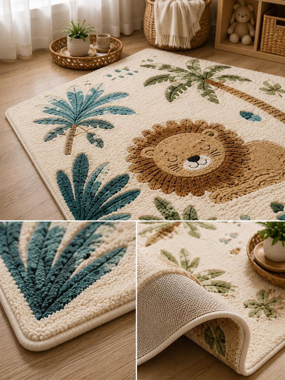 Hand Tufted New Zealand Wool Lion Kids Rug | Safari Nursery Rug | Jungle Play Mat | Neutral Boho Nursery Decor | Luxury Handmade Animal rug