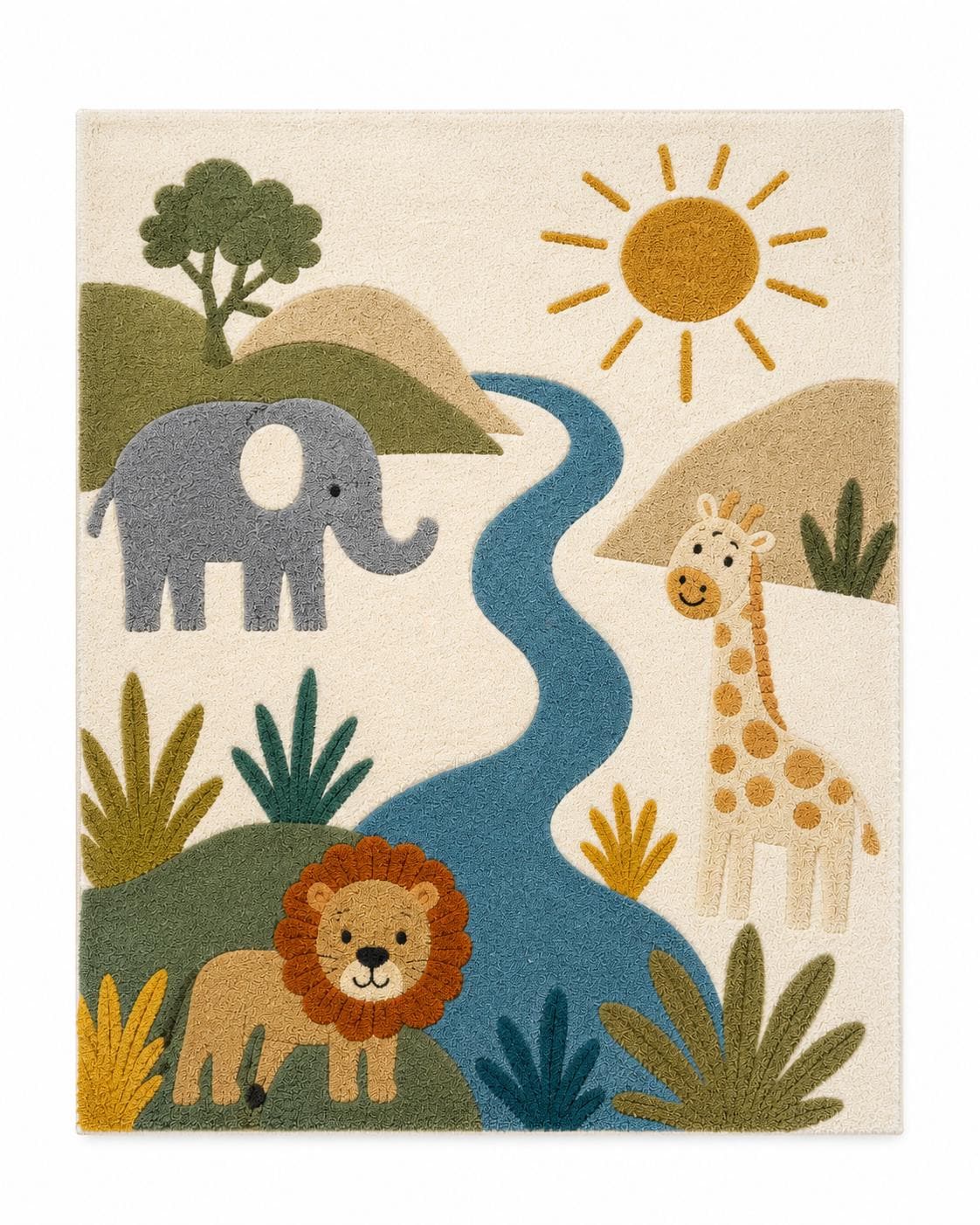 Hand Tufted Safari Nursery Rug | Premium New Zealand Wool Jungle Kids Room Carpet | 3D Textured Lion Playroom Mat | Custom Colours & Sizes