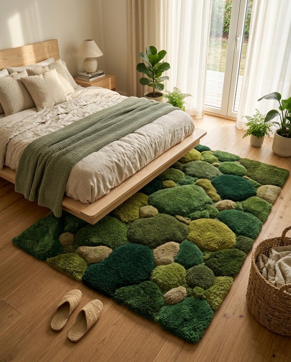 Hand tufted Moss Rug, Forest Floor Rug,  Nature Inspired Green Area Rug, Biophilic Home Decor, Goblincore Bedroom Accent