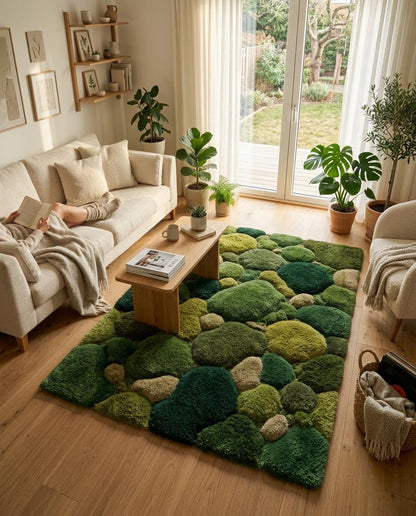 Hand tufted Moss Rug, Forest Floor Rug,  Nature Inspired Green Area Rug, Biophilic Home Decor, Goblincore Bedroom Accent