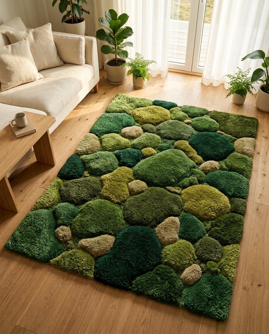 Hand tufted Moss Rug, Forest Floor Rug,  Nature Inspired Green Area Rug, Biophilic Home Decor, Goblincore Bedroom Accent