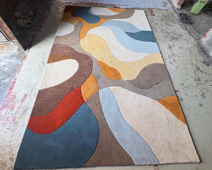 Hand Tufted Abstract Wool Rug | Modern Earth Tone Area Rug | Luxury Living Room Carpet | Scandinavian Style Rug | Custom Size Rug US UK