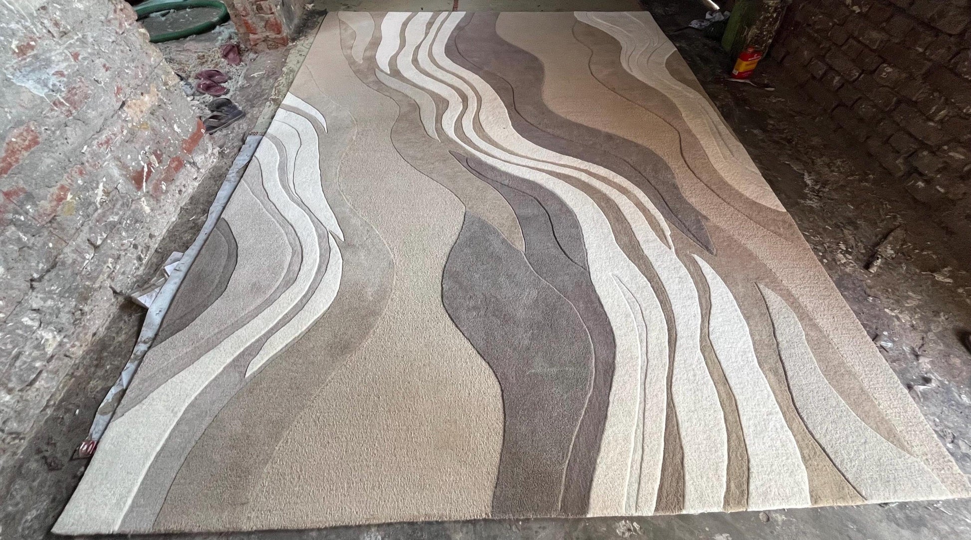 Luxury Hand Tufted Wool Rug | 3D High Low Sculpted Abstract Rug | Neutral Beige Ivory Modern Area Rug | Organic Wave Texture Carpet |