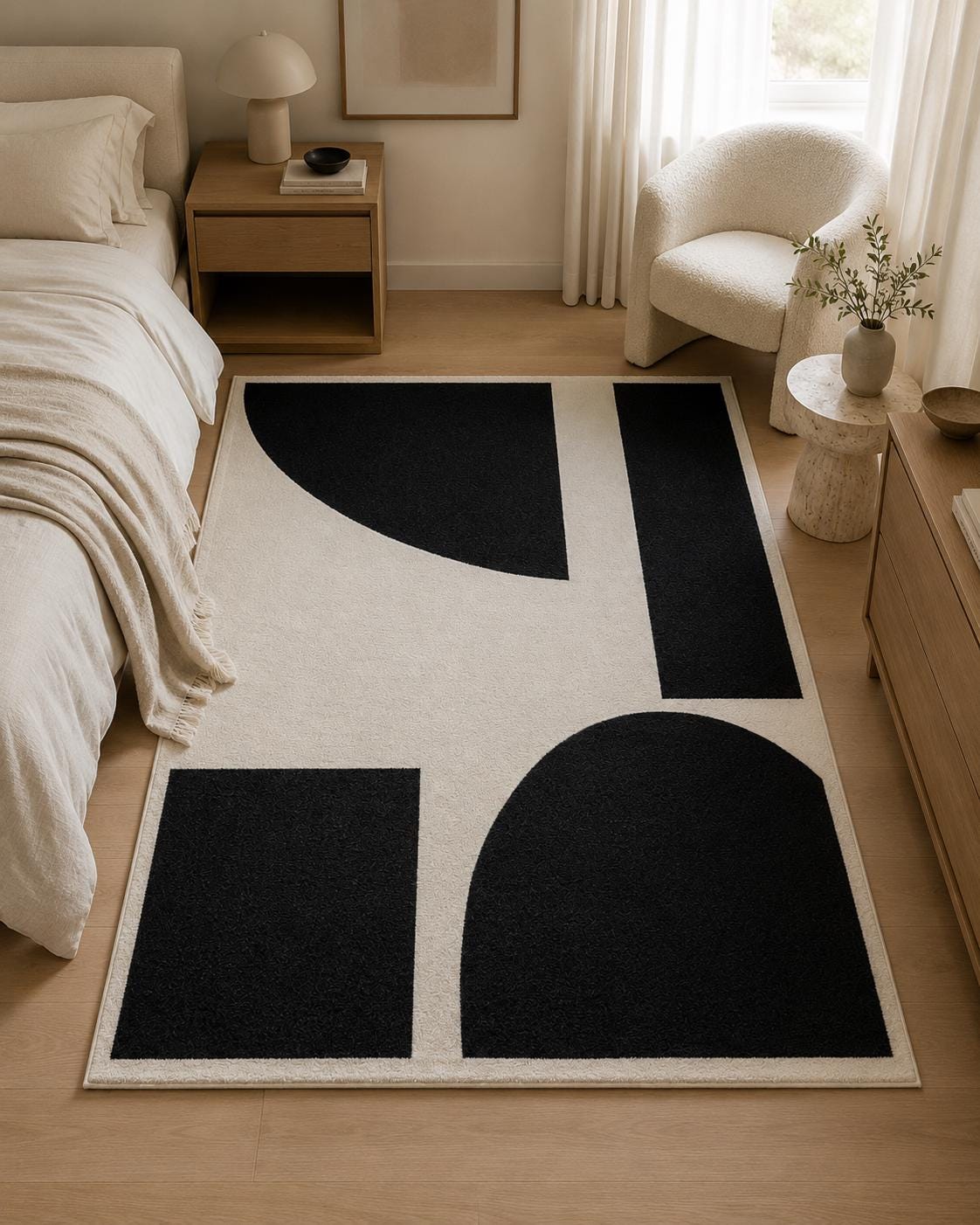Black White Geometric Rug | Modern Area Rug | Hand Tufted Wool Rug | Scandinavian Nordic Rug | Living Room Bedroom Decor | custom size rug