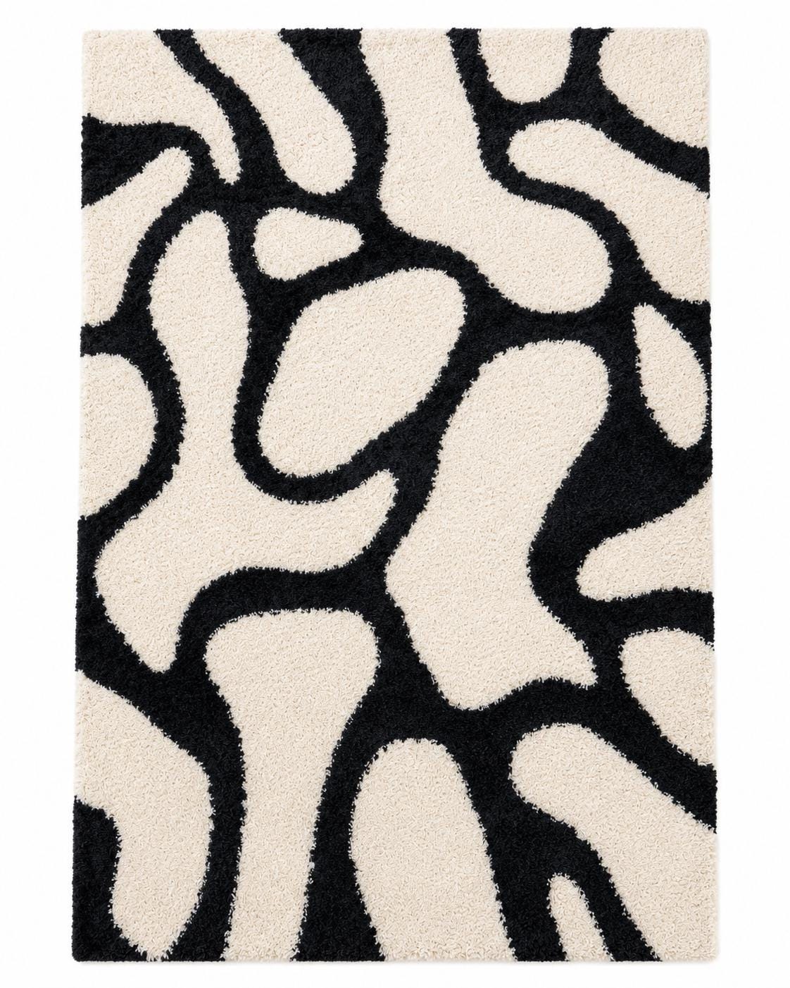 Lxuury Hand Tufted Black and White Abstract Rug | Organic Modern Wool Area Rug | Custom Size Tufted Rug for Living Room