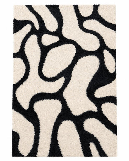 Lxuury Hand Tufted Black and White Abstract Rug | Organic Modern Wool Area Rug | Custom Size Tufted Rug for Living Room