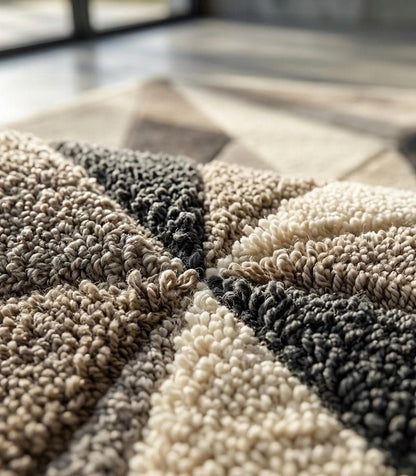 Luxury 3D Geometric Wool Rug | Hand Tufted Sculpted Japandi Carpet | Mid Century Modern Abstract Area Rug | Neutral High Low Pile Decor