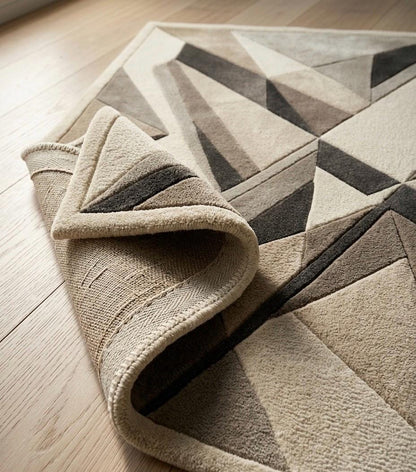 Luxury 3D Geometric Wool Rug | Hand Tufted Sculpted Japandi Carpet | Mid Century Modern Abstract Area Rug | Neutral High Low Pile Decor