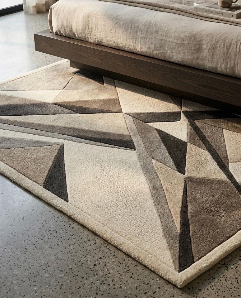 Luxury 3D Geometric Wool Rug | Hand Tufted Sculpted Japandi Carpet | Mid Century Modern Abstract Area Rug | Neutral High Low Pile Decor