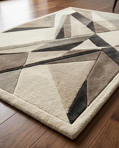 Luxury 3D Geometric Wool Rug | Hand Tufted Sculpted Japandi Carpet | Mid Century Modern Abstract Area Rug | Neutral High Low Pile Decor