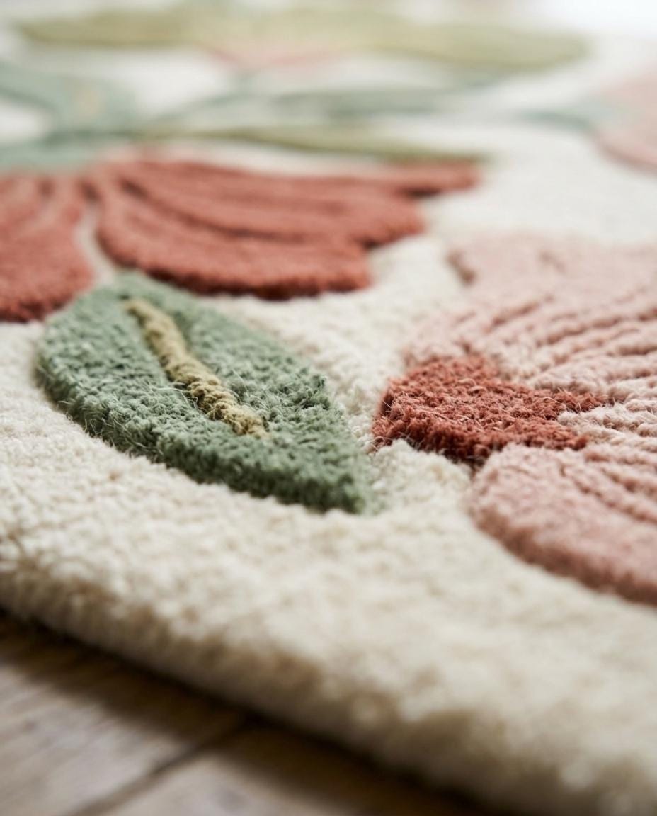 Floral Tufted Area Rug | Modern Boho Botanical Carpet | Retro 70s Aesthetic Room Decor | Cute Bedroom Rug | Colorful Floral Living Room Mat