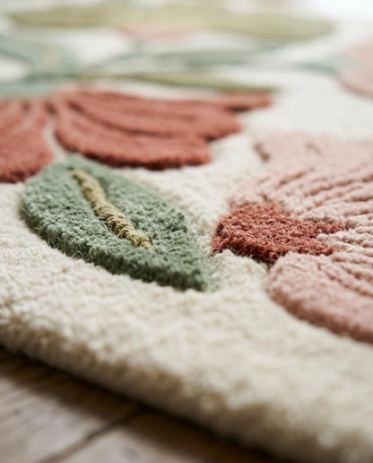 Floral Tufted Area Rug | Modern Boho Botanical Carpet | Retro 70s Aesthetic Room Decor | Cute Bedroom Rug | Colorful Floral Living Room Mat