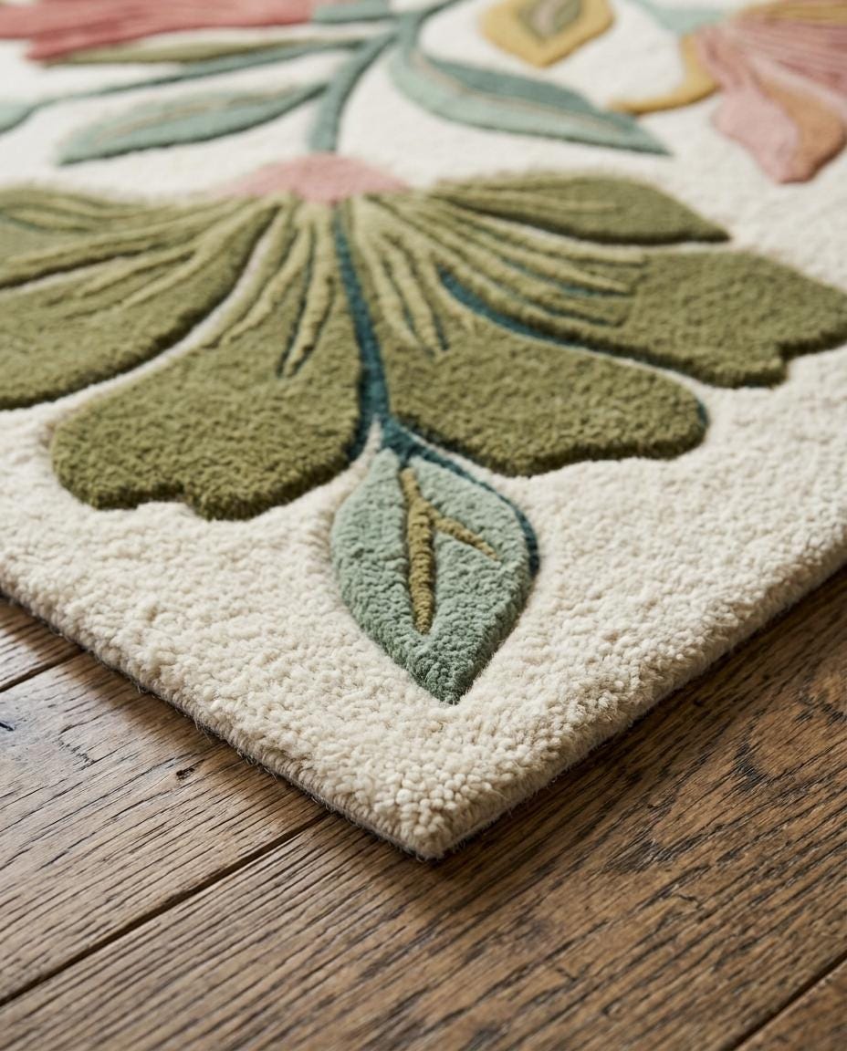 Floral Tufted Area Rug | Modern Boho Botanical Carpet | Retro 70s Aesthetic Room Decor | Cute Bedroom Rug | Colorful Floral Living Room Mat