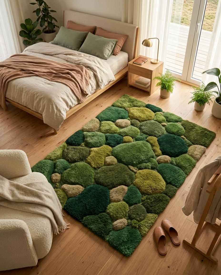 Hand tufted Moss Rug, Forest Floor Rug,  Nature Inspired Green Area Rug, Biophilic Home Decor, Goblincore Bedroom Accent