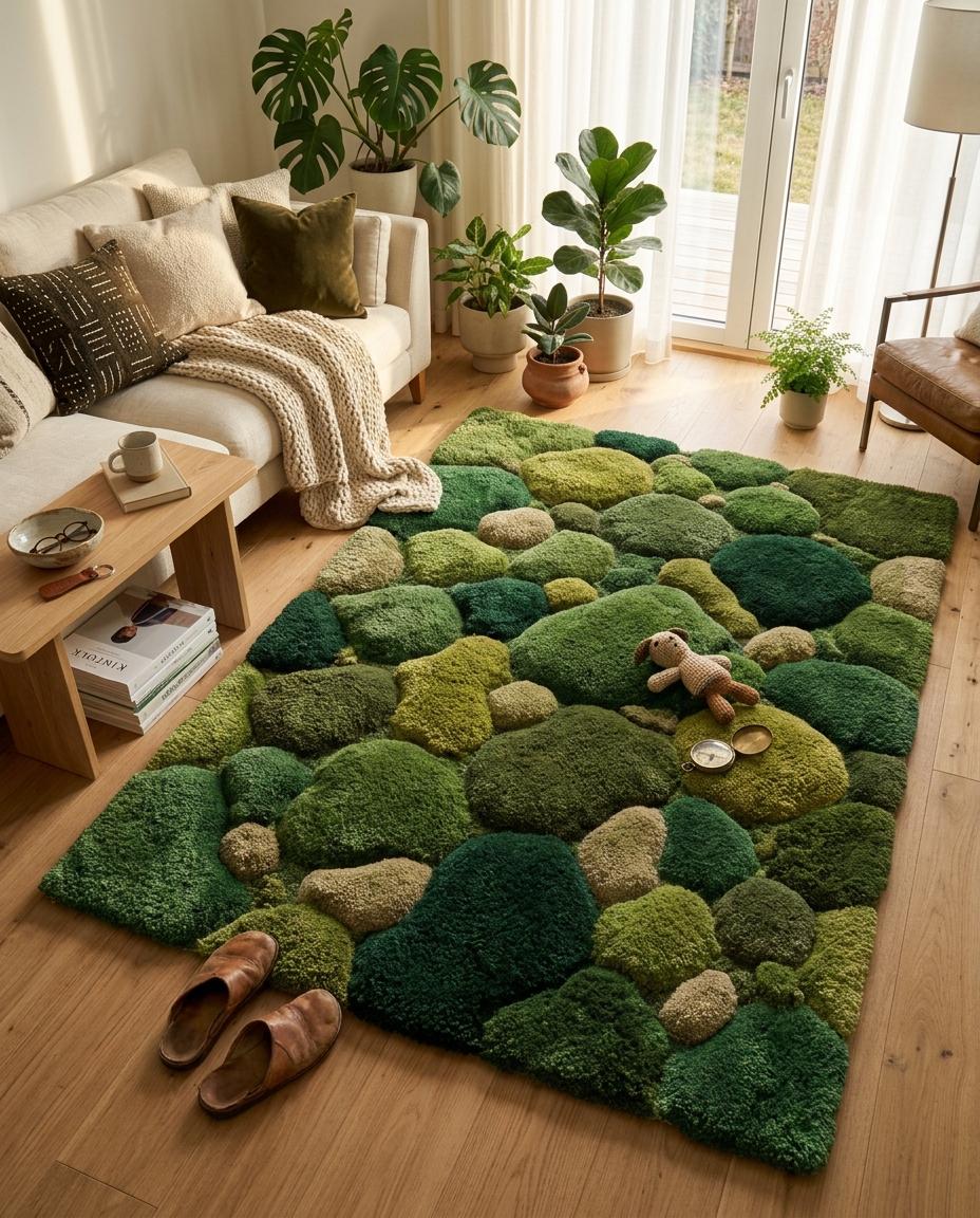 Hand tufted Moss Rug, Forest Floor Rug,  Nature Inspired Green Area Rug, Biophilic Home Decor, Goblincore Bedroom Accent