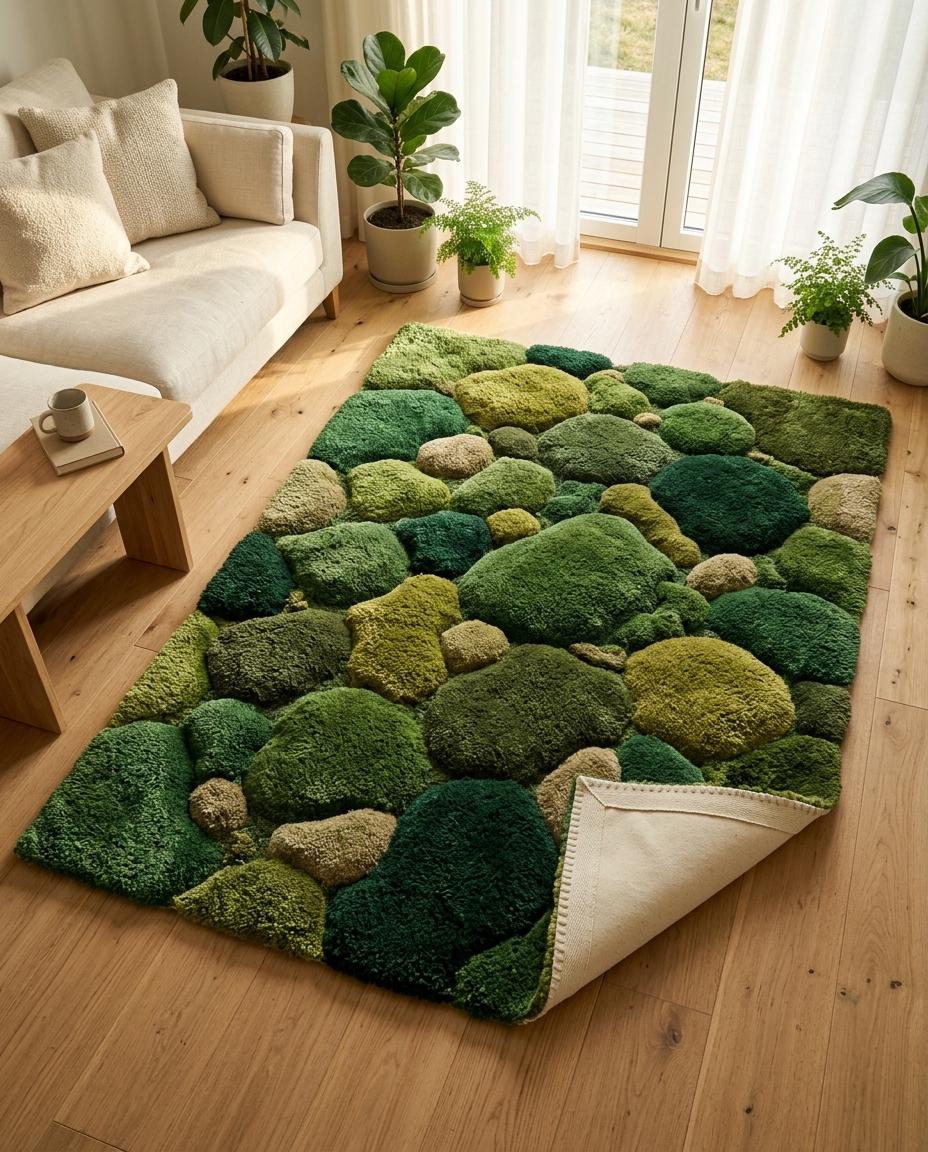 Hand tufted Moss Rug, Forest Floor Rug,  Nature Inspired Green Area Rug, Biophilic Home Decor, Goblincore Bedroom Accent